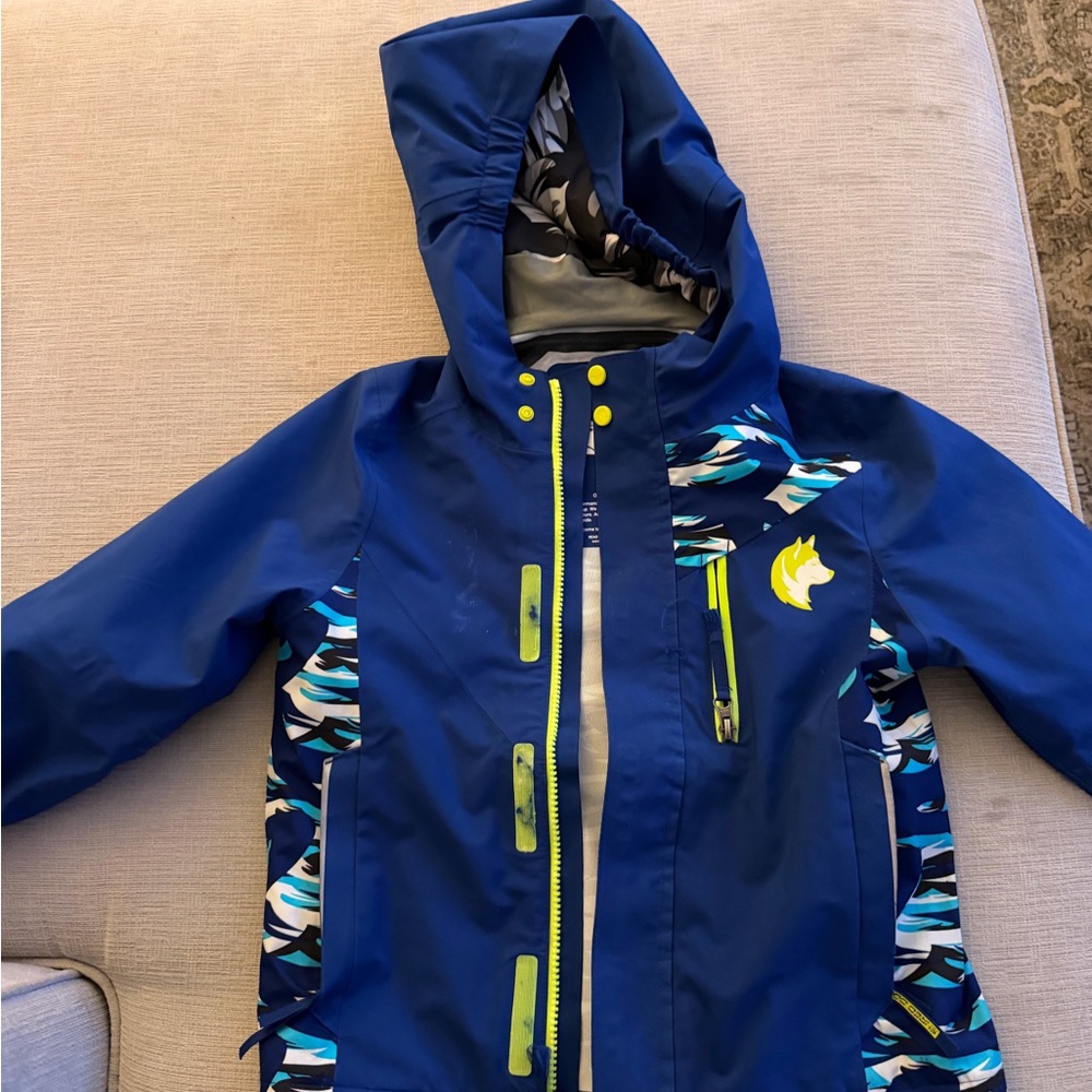 Blue Hooded Jacket with Neon Accents